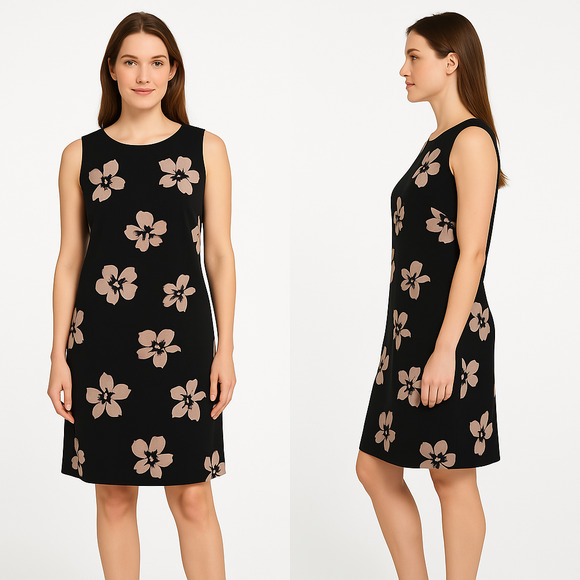 Tommy Hilfiger Dresses & Skirts - Tommy Hilfiger Black Floral Print Round Neck Sleeveless Shift Dress Size 12
